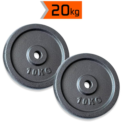 2x 10kg dumbbell plates set - 20kg - cast iron - 30mm