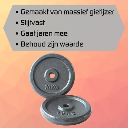 2x 10kg dumbbell plates set - 20kg - cast iron - 30mm